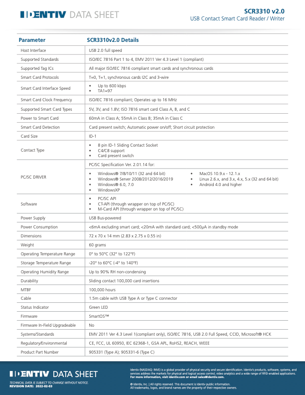 Identiv SCR3310v2.0 USB-C Smart Card Reader